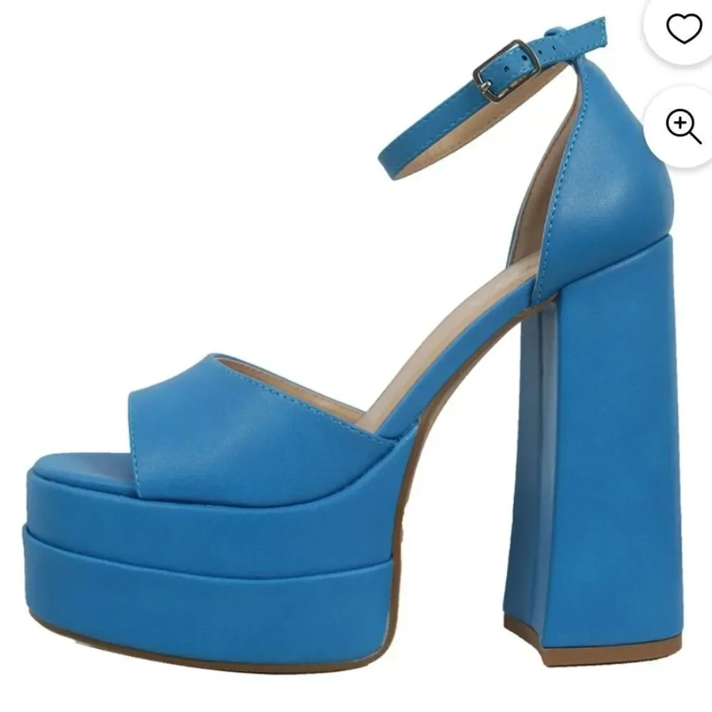 BRAND NEW SODA FAUX LEATHER HIGH PLATFORM CHUNKY ANKLE STRAP HEEL SANDAL S2